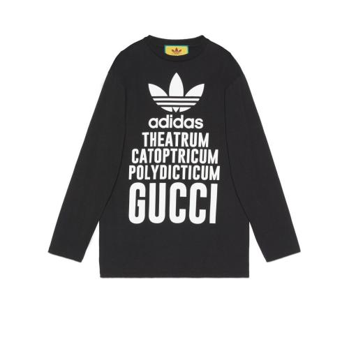  GUCCI古馳 22年秋冬 女士 adidas x Gucci聯(lián)名系列長(zhǎng)款棉質(zhì)T恤 721393 XJEXL 1152