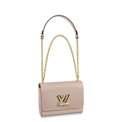 Louis Vuitton/路易威登 經典款TWIST系列 女士中號卵石灰水波紋牛皮革旋轉徽標金扣翻蓋開合單肩斜挎鏈條包M53754