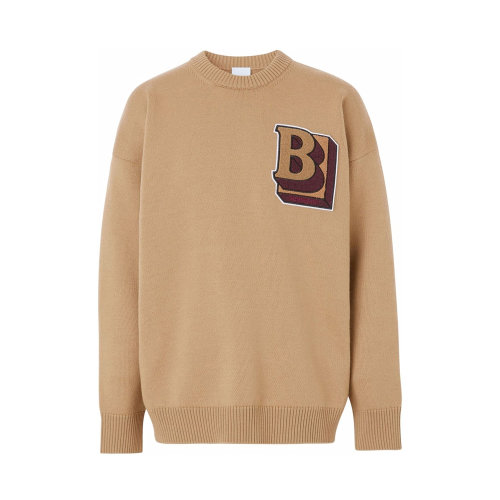 BURBERRY/博柏利 男士駝色羊毛logo貼花圓領毛衣 8048531