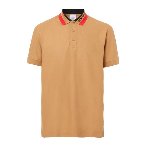 BURBERRY/博柏利 22年早春新款 男士駝色純棉網眼布領口條紋LOGO Polo衫80512361