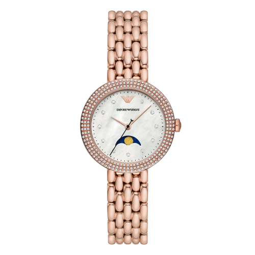 Emporio Armani/安普里奧阿瑪尼  玫瑰金表帶歐美表 月相腕表 簡約內斂石英女士腕表 生日禮物送女友 AR11462