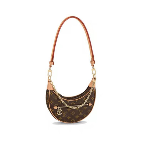 Louis Vuitton|路易威登 SS2022早春秀款 牛角包 loop半月形腋下包豌豆包 經(jīng)典老花鏈條單肩包 女款 棕色