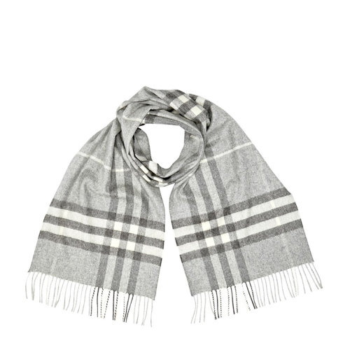 包稅 BURBERRY/博柏利 男女同款 中性淺白色經(jīng)典格紋印花時尚流蘇裝飾圍巾圍脖 8015532