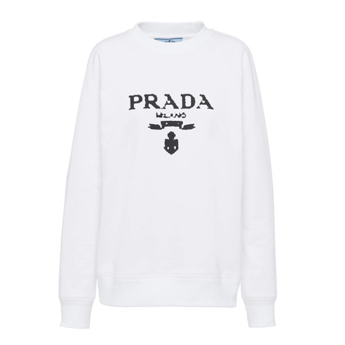 PRADA/普拉達 秋冬 女士白色平紋針織圓領Oversize街頭風衛衣134631_1ZT7_F0964_S_202