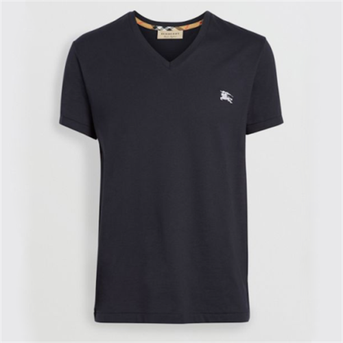 BURBERRY/博柏利 男士藏藍色V領短袖T恤 胸前白色戰馬刺繡標 8003833