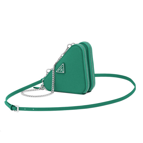 PRADA/普拉達 22新款 mini女士芒果綠saffiano皮革琺瑯金屬標志配拆卸肩帶斜挎手拿包1NR015_053_F0458