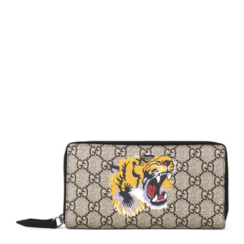 GUCCI/古馳 老虎印花高級人造帆布全拉鏈式錢包 帆布/配皮 451273 K5Z1N