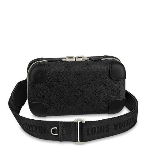 Louis Vuitton/路易威登 22春夏新款HORIZON CLUTCH系列 男士黑色老花壓印牛皮革銀扣拉鏈開合單肩斜跨盒子包M20439