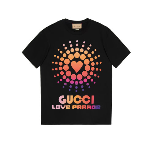 GUCCI/古馳 22年秋冬新款 愛的進行曲系列 男士黑色純棉Love Parade印花短袖T恤548334XJEMZ1082