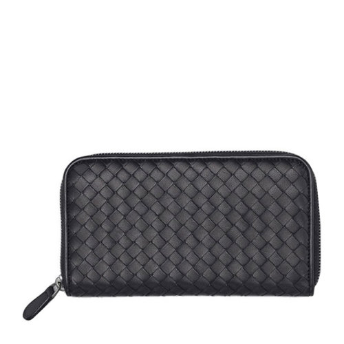 Bottega Veneta/葆蝶家 寶緹嘉 男包方格黑色皮質拉鏈封口長款男士錢包 114076 V001N 1000
