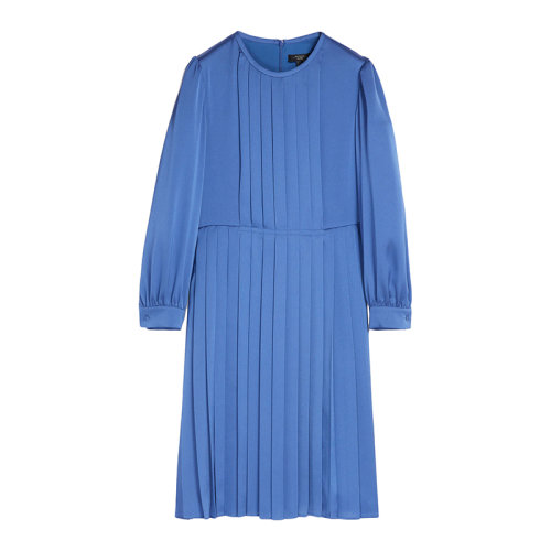 MaxMara/麥絲瑪拉 22年早春新款 SCHERMO系列 女士矢車菊藍色錘花緞直剪裁連衣裙5221042706002
