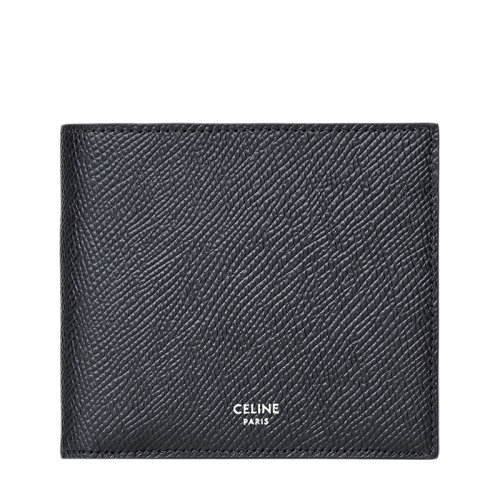 CELINE/賽琳 經典款 男士黑色粒面小牛皮零錢兜雙折短款輕薄錢包10C873BEN.38SI