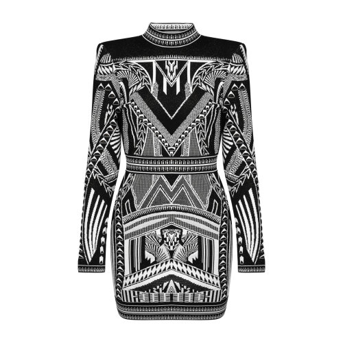 Balmain/巴爾曼 黑色 女士針織長袖連衣裙 TF16233K011  春夏
