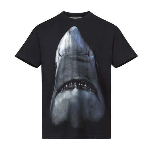 Givenchy/紀梵希  男士黑色平針織短袖T恤胸前飾有鯊魚印花  BM70483Y0H-001