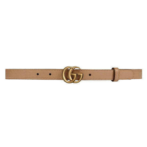 GUCCI/古馳 經典款女士砂色皮革細款金色雙G扣腰帶 409417AP00T2845