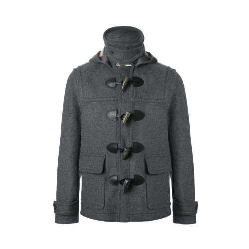 BURBERRY/博柏利 男士灰色羊毛角扣設計保暖連帽大衣外套夾克  3911153