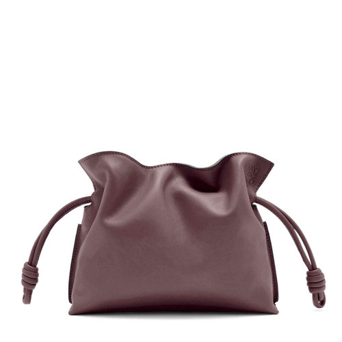 LOEWE/羅意威 22春夏新款Flamenco系列 女士迷你梅子色納帕牛皮革徽標壓印配可拆卸肩帶抽繩開合單肩斜挎手拿包0010683829