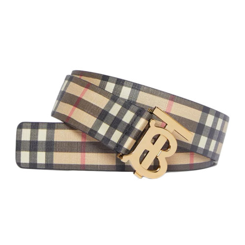 BURBERRY/博柏利新款 女士典藏米色Vintage格紋專屬標(biāo)識圖案環(huán)保帆布腰帶35毫米80465461