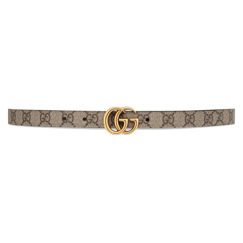 GUCCI/古馳 女士淺米色帆布/皮革GG Marmont可逆細腰帶20毫米65941892TIC9769