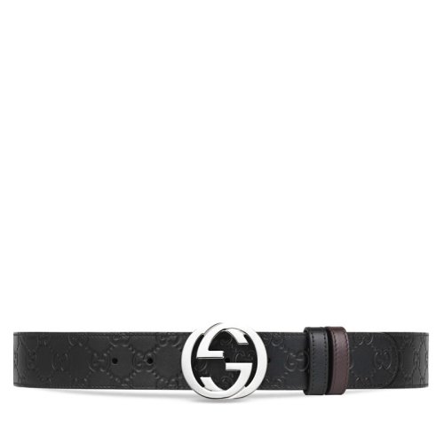 GUCCI/古馳 經典款Signature男士雙面黑棕皮革銀色雙G扣腰帶 ?473030 CWCWN 1070
