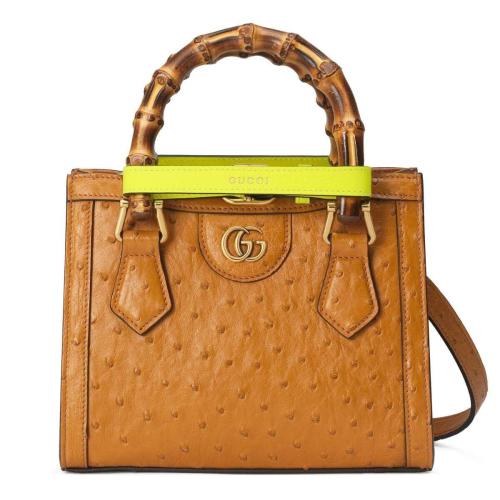  GUCCI古馳 22年秋冬 女士 Gucci Diana竹節迷你鴕鳥皮托特包 655661 EY0KT 7787