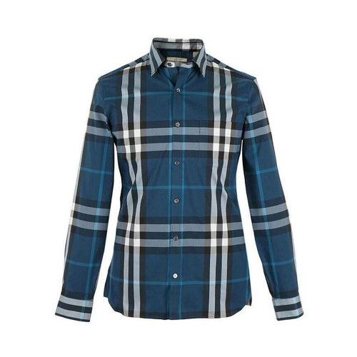 BURBERRY/博柏利 男士藍色格紋棉質長袖襯衫 4005823