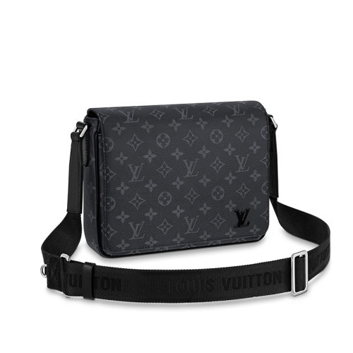 Louis Vuitton/路易威登 22新款DISTRICT系列 男士小號藍(lán)色老花印花帆布是黑色字母徽標(biāo)扣翻蓋開合單肩斜跨包M46255