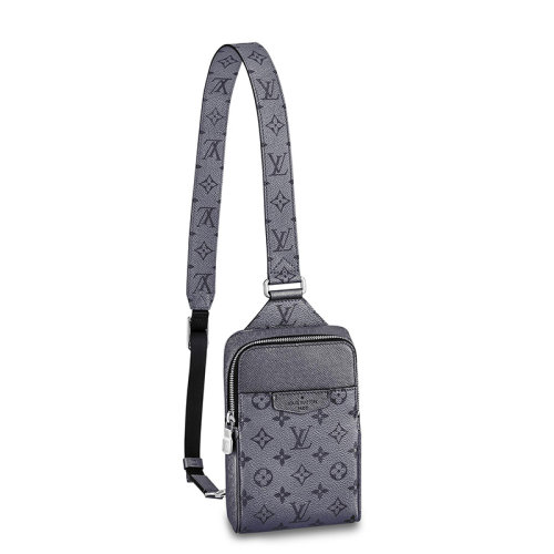Louis Vuitton/路易威登 22春夏新款OUTDOOR系列 男士灰色老花帆布配皮牛皮革滾邊銀扣拉鏈開合單肩斜挎包M30833