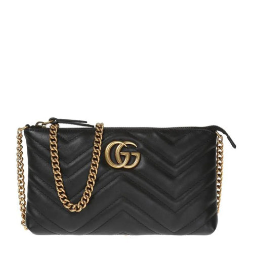 GUCCI/古馳  女士黑色牛皮雙G上拉鏈斜挎包單肩包女包 443447-DRW1T-1000