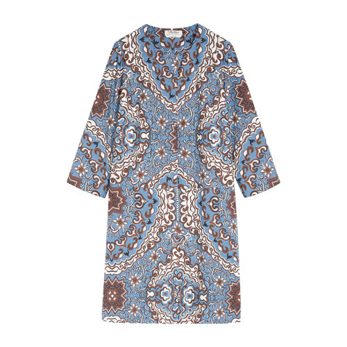 MaxMara/麥絲瑪拉 22年早春新款 ULULATO系列 女士藍色純棉府綢印花中長連衣裙9221222106002