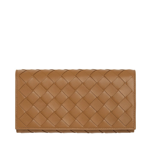 Bottega Veneta/葆蝶家 22春夏新款 女士焦糖色Intrecciato編織皮革按扣開合翻蓋錢包666935VCPP39830