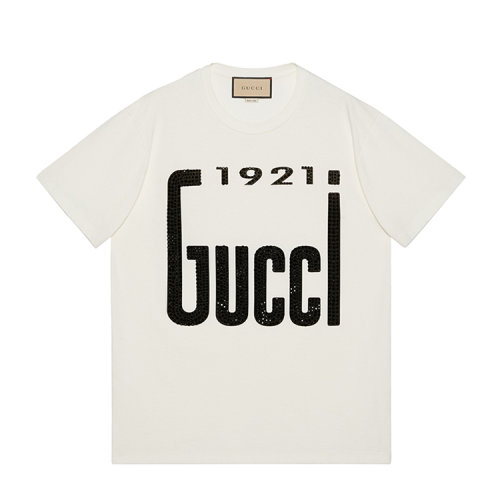 GUCCI/古馳 水晶“1921 Gucci”印花棉質T恤女士短袖T恤615044XJDZT