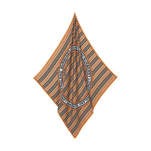  BURBERRY 22年秋冬 女士 標志性條紋拼徽標圖案絲質(zhì)方巾 80324581 預定商品1-3周發(fā)貨