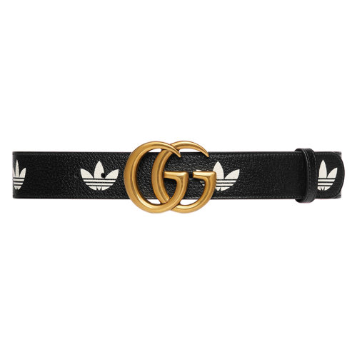 GUCCI/古馳 22年秋冬新款 adidas聯(lián)名系列 男士黑色/白色皮革三葉草印花金扣腰帶40毫米406831U4DAT1061