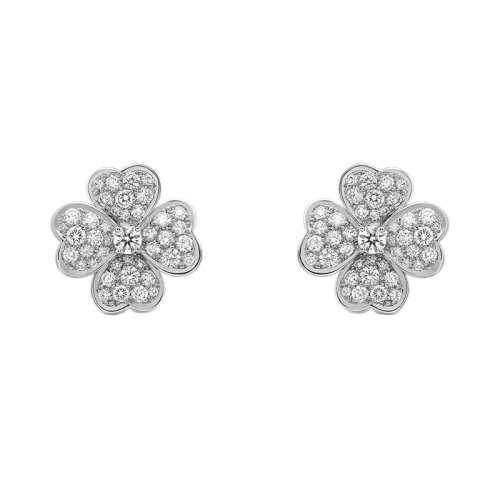 Van Cleef & Arpels/梵克雅寶 經典Cosmos系列 18k金白金鑲嵌鉆石滿鉆四葉草小號耳釘VCARO68N00