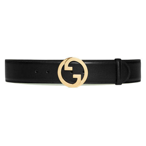 GUCCI/古馳 22年秋冬新款 Blondie系列 女士黑色皮革金色雙G搭扣寬版腰帶50毫米698598US10G1000