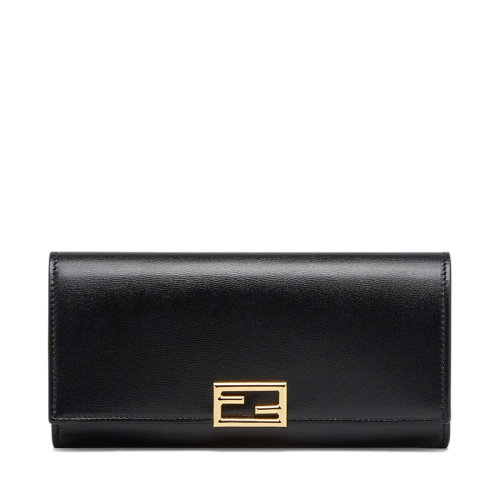 FENDI/芬迪  CONTINENTAL系列 女士黑色小牛皮按扣長款錢包8M0251AHM0F0KUR