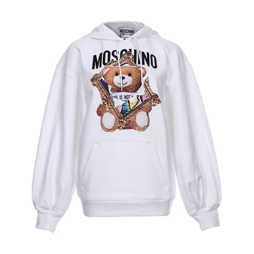 MOSCHINO/莫斯奇諾 女裝 小熊圖案 女士白色棉質連帽時尚休閑秋冬女衛衣 DA171004271001