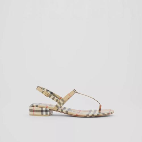  BURBERRY 22年秋冬 女士 Vintage 格紋拼羔羊皮涼鞋 80478051