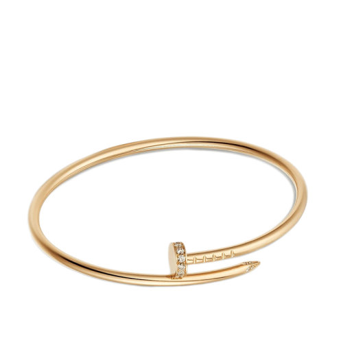 CARTIER/卡地亞 經典JUSTE UN CLOU系列 小號18K金黃金鑲嵌鉆石釘子手鐲B6066117