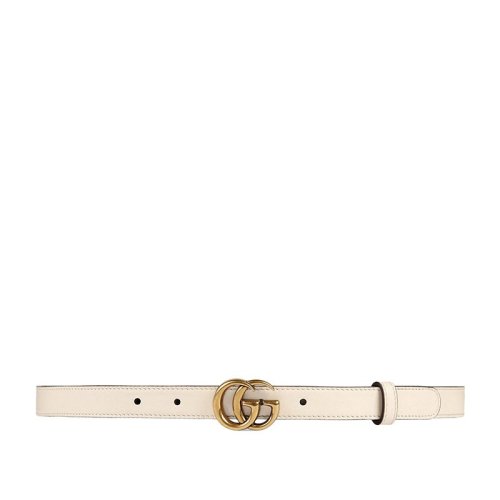 GUCCI/古馳 女士白色牛皮金色雙G搭扣時尚休閑細款腰帶皮帶 409417-AP00T-9022
