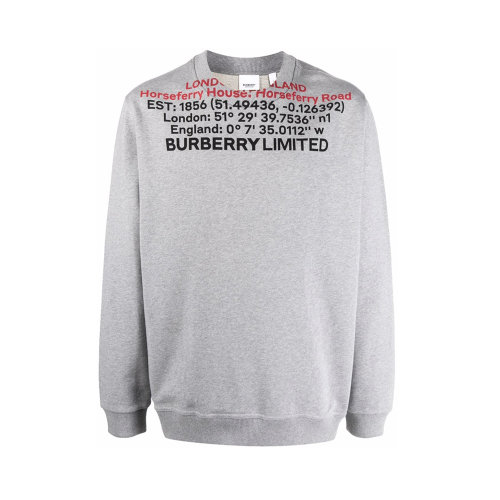 BURBERRY/博柏利 男士灰色棉質字母徽標印花裝飾圓領長袖衛衣 8048286