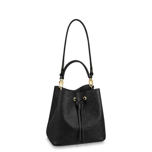 Louis Vuitton/路易威登 22春夏新款NEONOé系列 女士中號黑色老花壓紋牛皮革紅色細(xì)節(jié)金扣配可拆卸肩帶單肩斜挎手提抽繩水桶包M45256