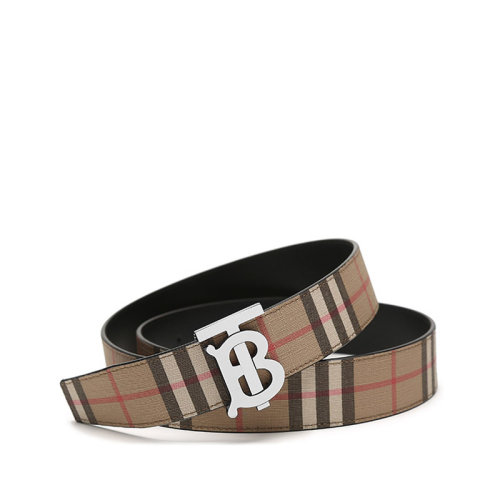 BURBERRY/博柏利 男款環保帆布/皮革板扣式雙面皮帶腰帶 80465681
