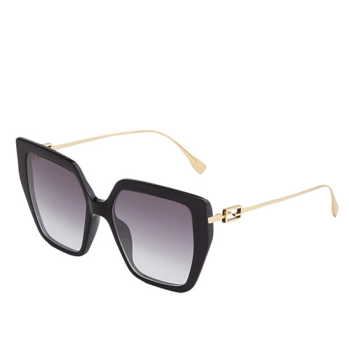 FENDI/芬迪 女士煙灰色鏡片和金色金屬鏡架方形Baguette太陽鏡FOL005V1WF02N1