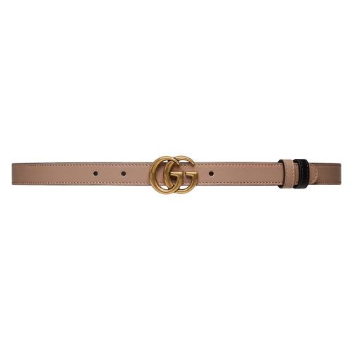 GUCCI/古馳 22年春夏新款 女士粉色/黑色皮革金色雙G扣雙面腰帶20毫米6594180YATC5793