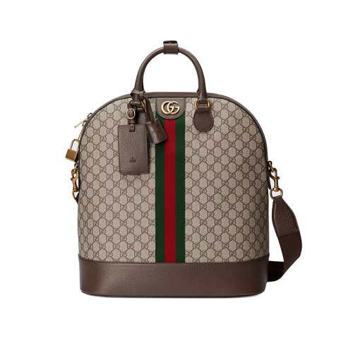 GUCCI/古馳 23春夏新款 Savoy系列 男士小號米色/烏木色帆布配皮革金色飾面織帶條紋雙G拉鏈開合調(diào)節(jié)帆布肩帶單肩包7246549C2ST8746