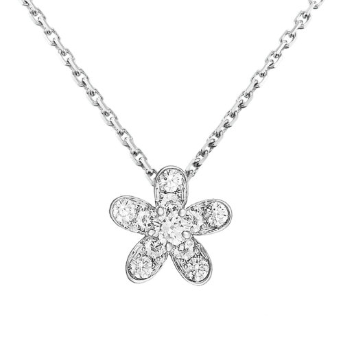Van Cleef & Arpels/梵克雅寶 經典Socrate系列 18k金白金鑲嵌鉆石五瓣花朵吊墜VCARG44200