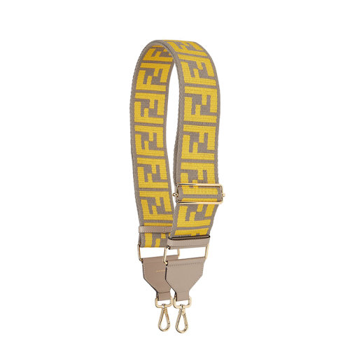 FENDI/芬迪 20  STRAP YOU系列 女士灰色編織織物黃色FF圖案肩帶8AV134AHM5F1FNT