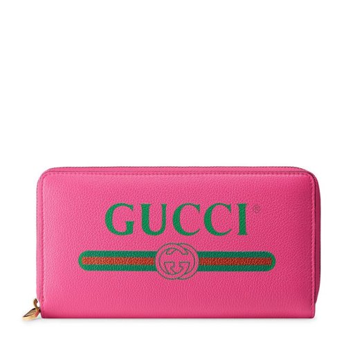GUCCI 古馳  女士粉紅色牛皮LOGO標識時尚休閑長款錢夾錢包粉紅色